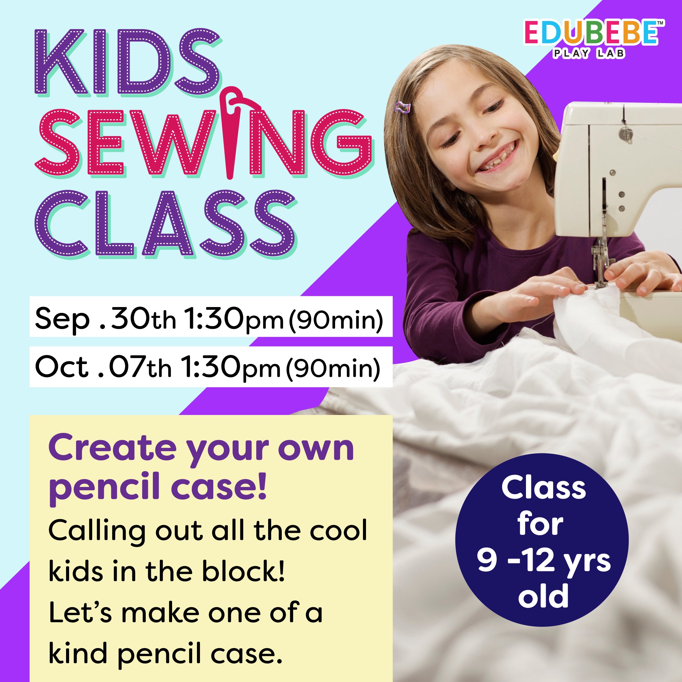 🧵✂️ Kids Sewing Class -Pencil Case Making 9/30 or 10/07 for
